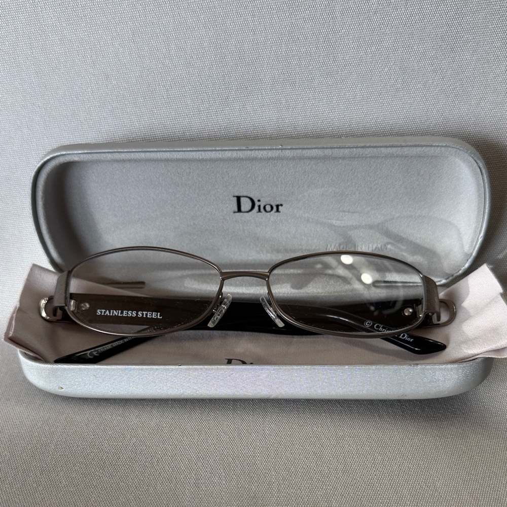 New Authentic Dior Silver Stainless Steel Eyeglass Frames + Case